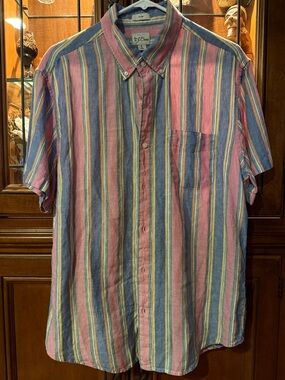 J Crew short sleeve button down in striped Irish linen